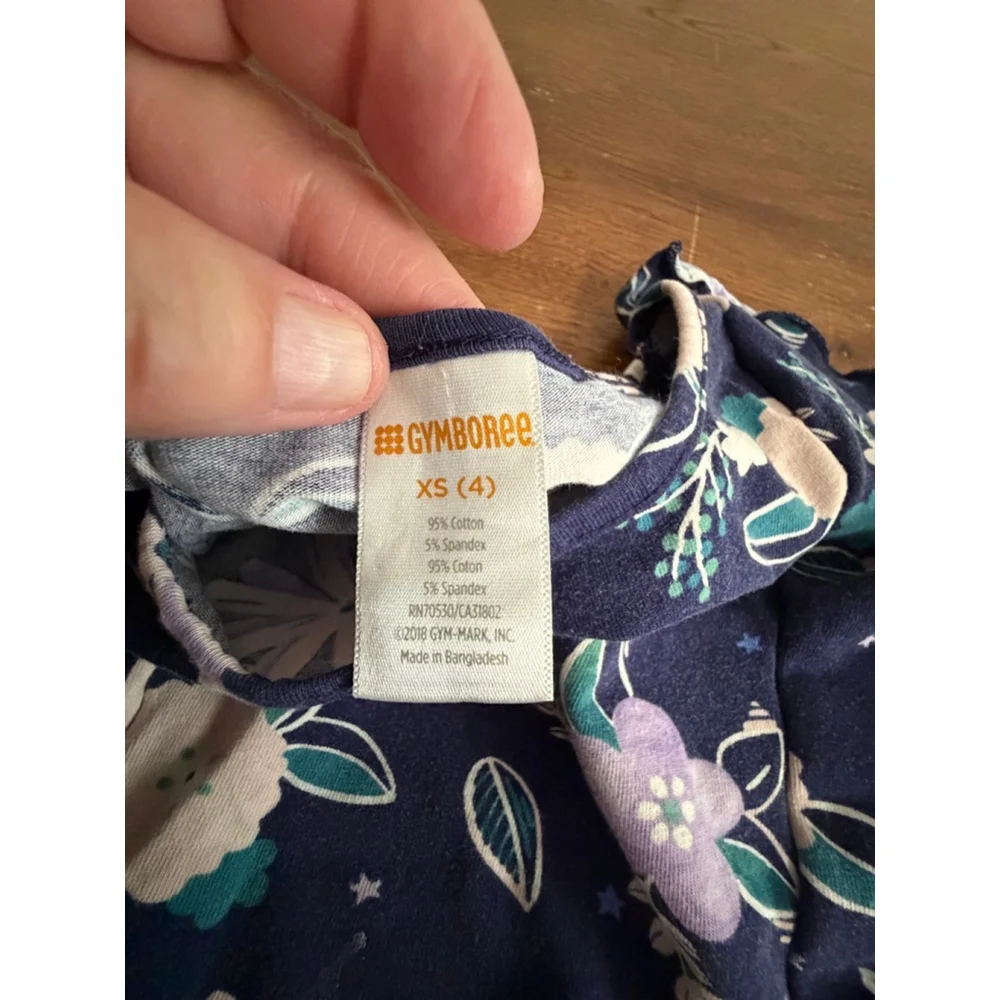 Gymboree Girls Dress XS 4 Navy Floral Long Sleeve Knit Ruffle